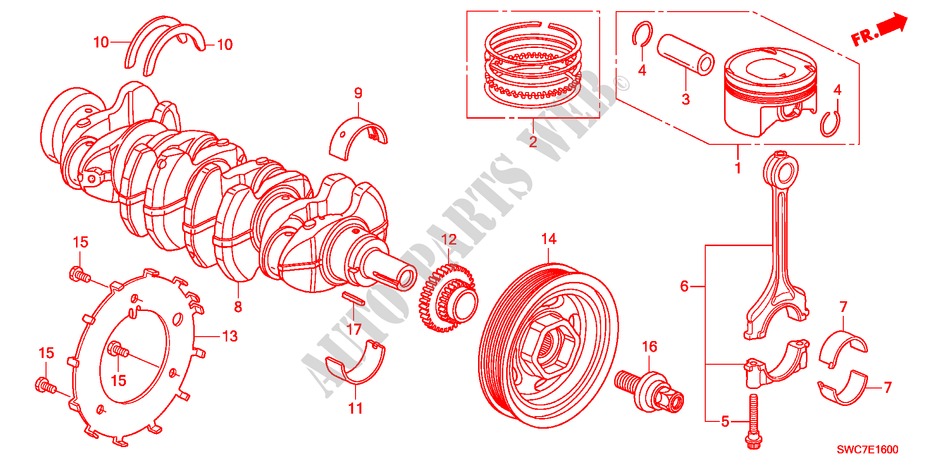 KURBELWELLE/KOLBEN(2.0L) für Honda CR-V EXECUTIVE 5 Türen 6 gang-Schaltgetriebe 2011