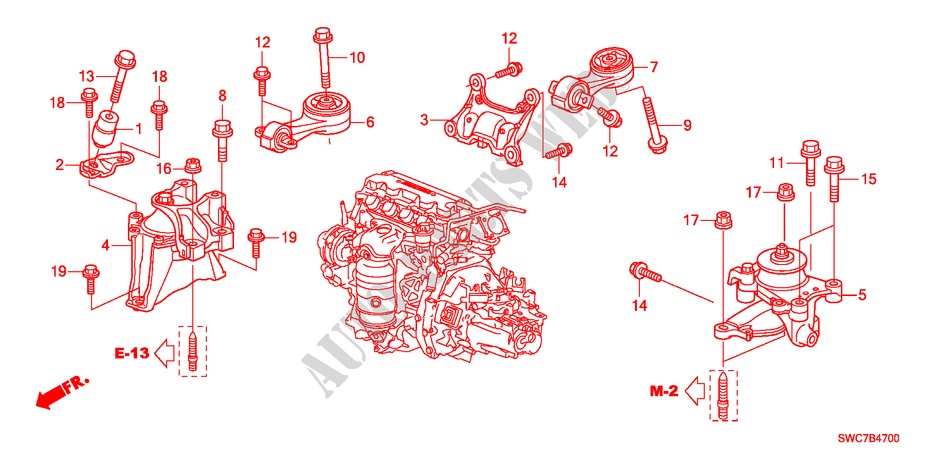 MOTORBEFESTIGUNGEN(2.0L)(MT) für Honda CR-V EXECUTIVE 5 Türen 6 gang-Schaltgetriebe 2011