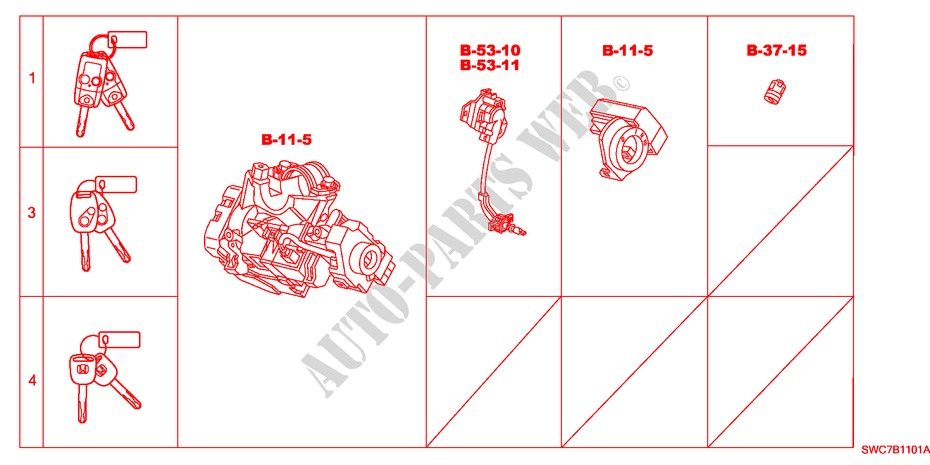 SCHLOSSZYLINDER (SATZ)(LH) für Honda CR-V EXECUTIVE 5 Türen 6 gang-Schaltgetriebe 2011