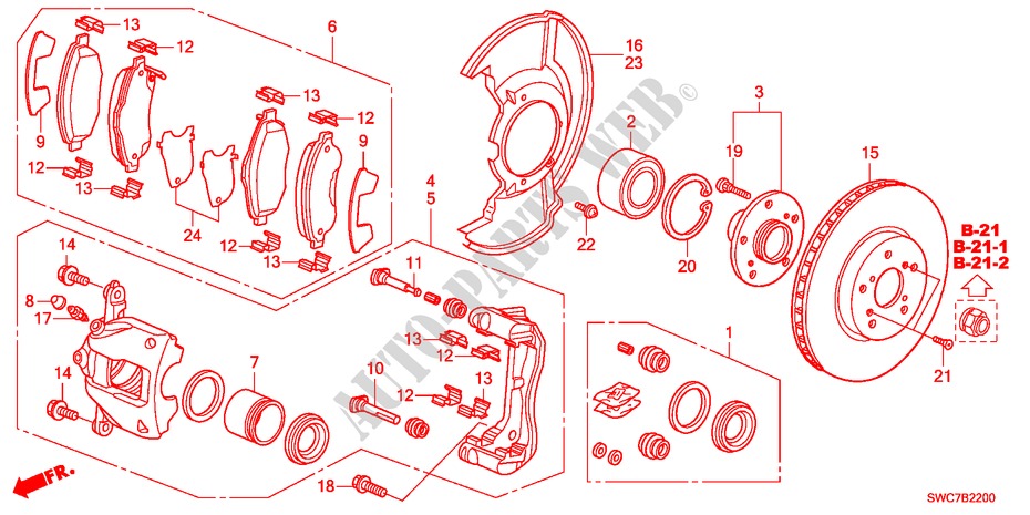VORDERRADBREMSE(1) für Honda CR-V EXECUTIVE 5 Türen 6 gang-Schaltgetriebe 2011