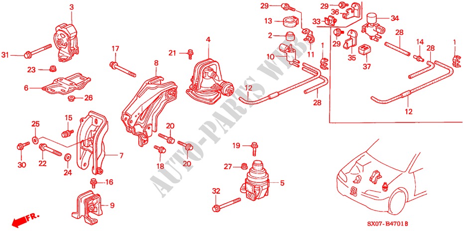 MOTORBEFESTIGUNGEN(RH) für Honda SHUTTLE 2.3IES 5 Türen 4 gang automatikgetriebe 1998