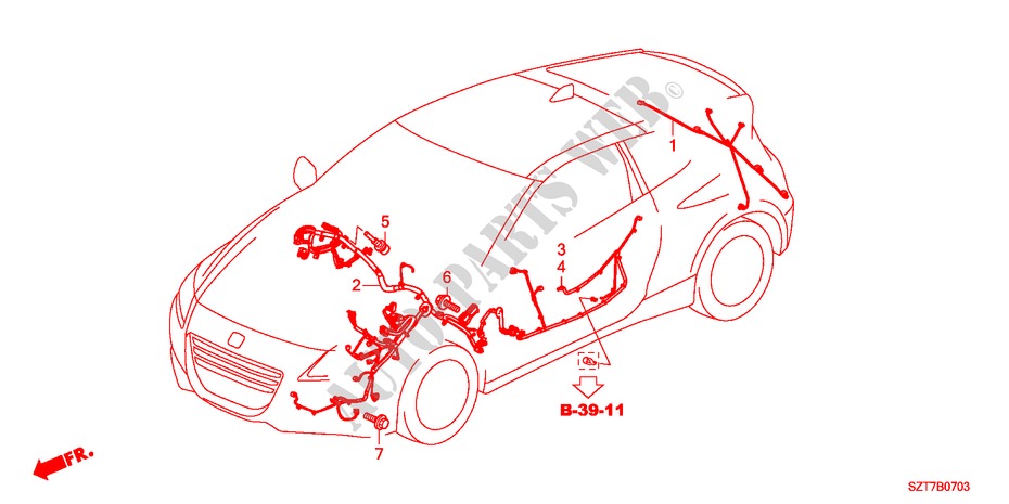 KABELBAUM(2)(RH) für Honda CR-Z TOP 3 Türen 6 gang-Schaltgetriebe 2011
