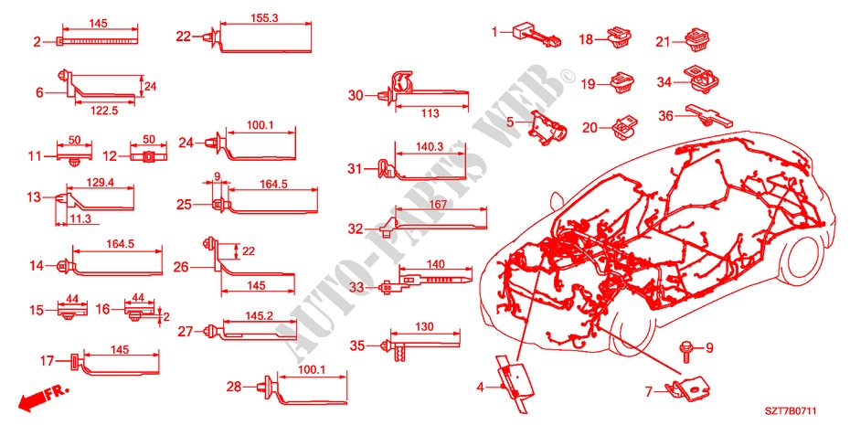 KABELBAUMBAND/BUEGEL(RH) für Honda CR-Z THIS IS 3 Türen 6 gang-Schaltgetriebe 2011
