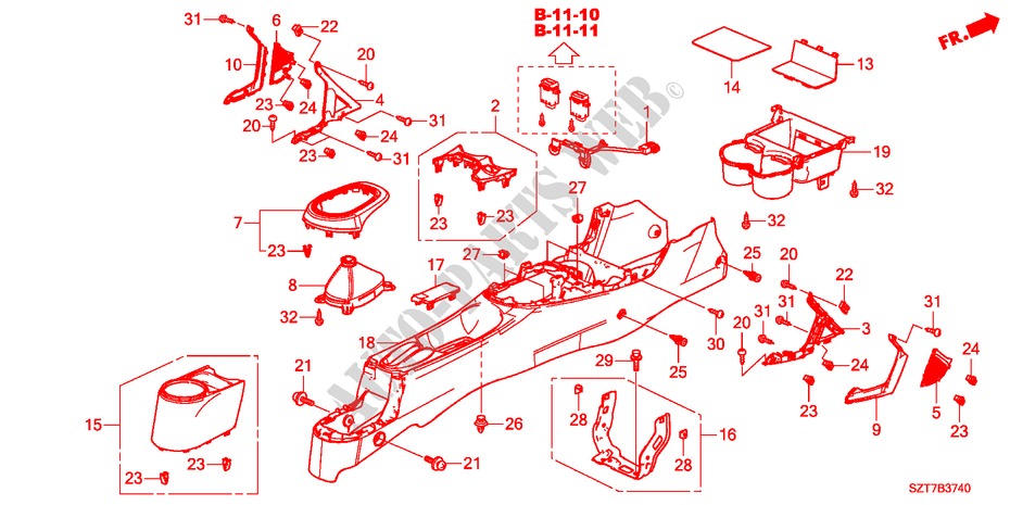 KONSOLE für Honda CR-Z BASE 3 Türen 6 gang-Schaltgetriebe 2011