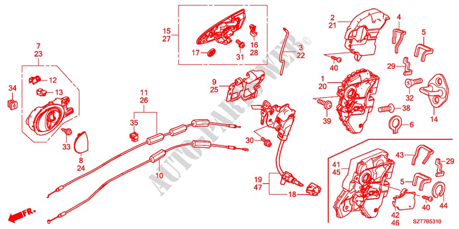 TUERSPERREN/AEUSSERER GRIFF für Honda CR-Z TOP 3 Türen 6 gang-Schaltgetriebe 2011