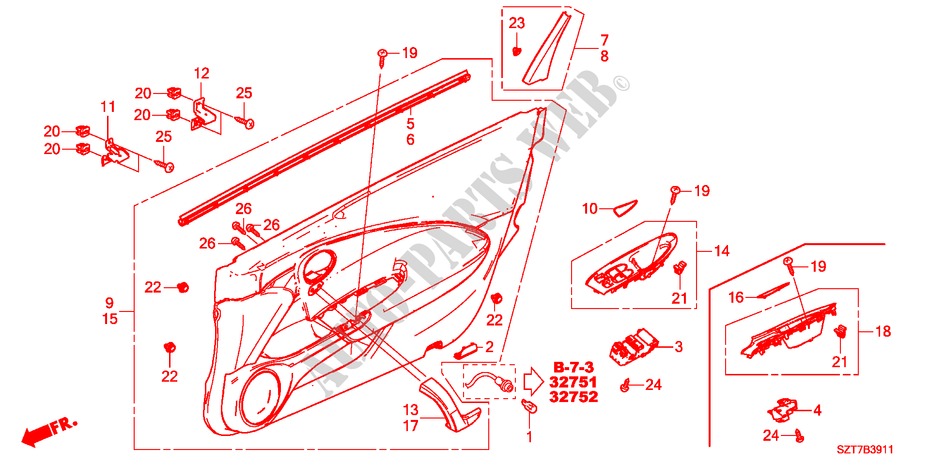 TUERVERKLEIDUNG(RH) für Honda CR-Z TOP 3 Türen 6 gang-Schaltgetriebe 2011