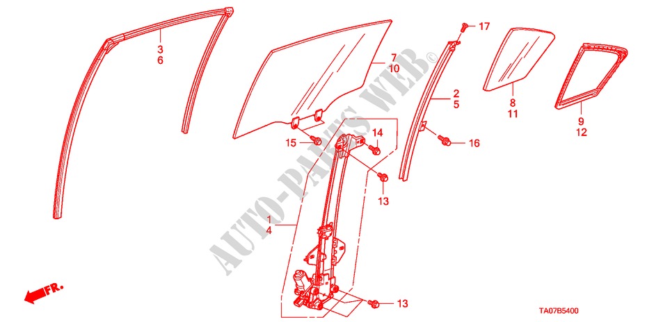 HINTERE TUERFENSTERSCHEIBE/REGLER für Honda ACCORD 3.5 EX 4 Türen 5 gang automatikgetriebe 2011