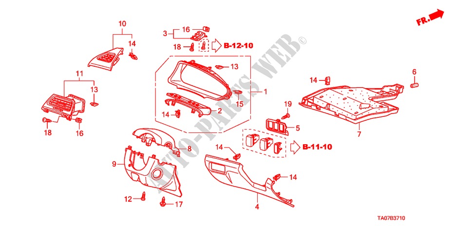 INSTRUMENTENBRETT(FAHRERSEITE) für Honda ACCORD 3.5 EX 4 Türen 5 gang automatikgetriebe 2011