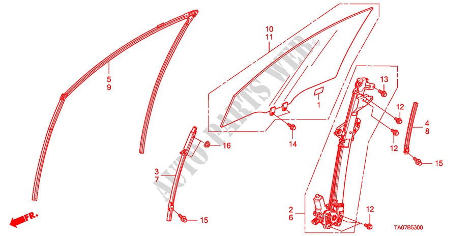 VORDERE TUERSCHEIBE/REGLER für Honda ACCORD 3.5 EX 4 Türen 5 gang automatikgetriebe 2011