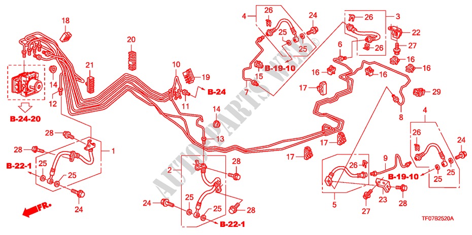 BREMSLEITUNG/SCHLAUCH(LH) (VSA) für Honda JAZZ 1.2 LSRE TEMP TIRE 5 Türen 5 gang-Schaltgetriebe 2009