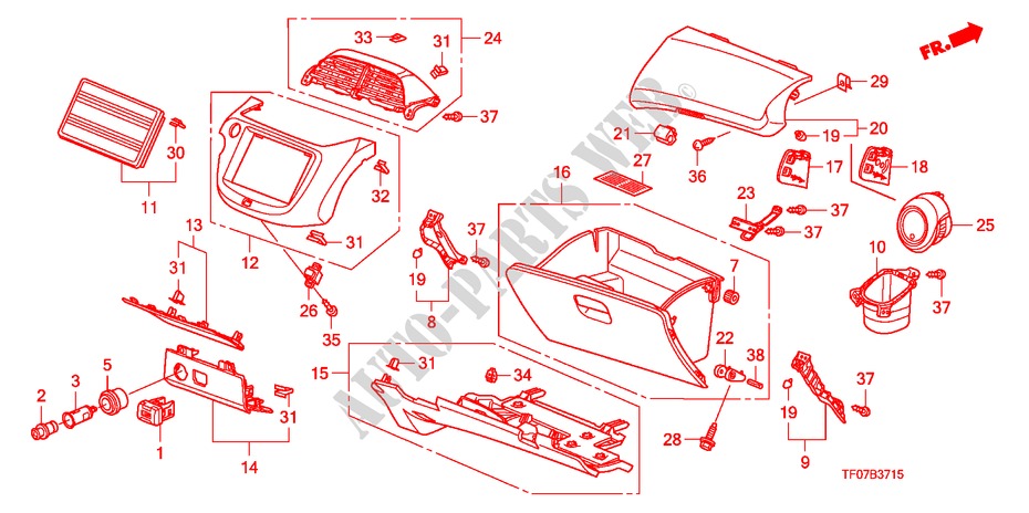 INSTRUMENTENBRETT(BEIFAHRERSEITE) (LH) für Honda JAZZ 1.2 LSRE TEMP TIRE 5 Türen 5 gang-Schaltgetriebe 2009