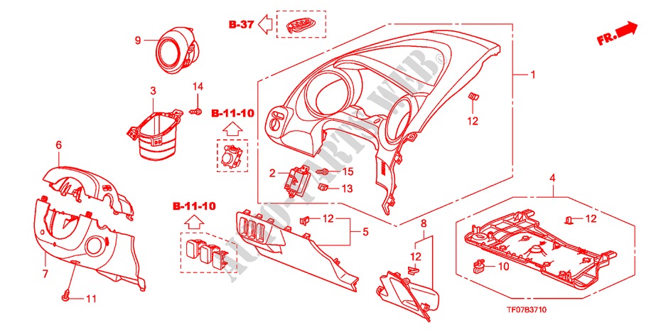 INSTRUMENTENBRETT(FAHRERSEITE) (LH) für Honda JAZZ 1.2 LSRE 5 Türen 5 gang-Schaltgetriebe 2009
