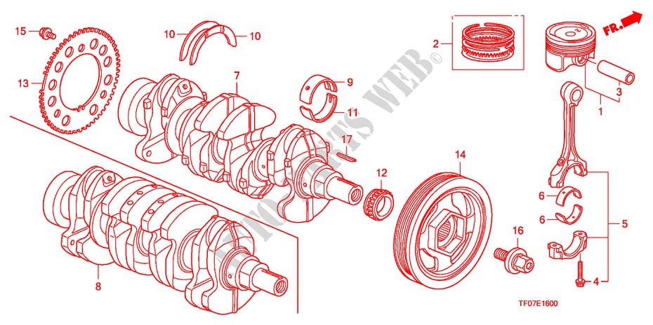 KOLBEN/KURBELWELLE für Honda JAZZ 1.4 COMF TEMP TIRE 5 Türen 5 gang-Schaltgetriebe 2009