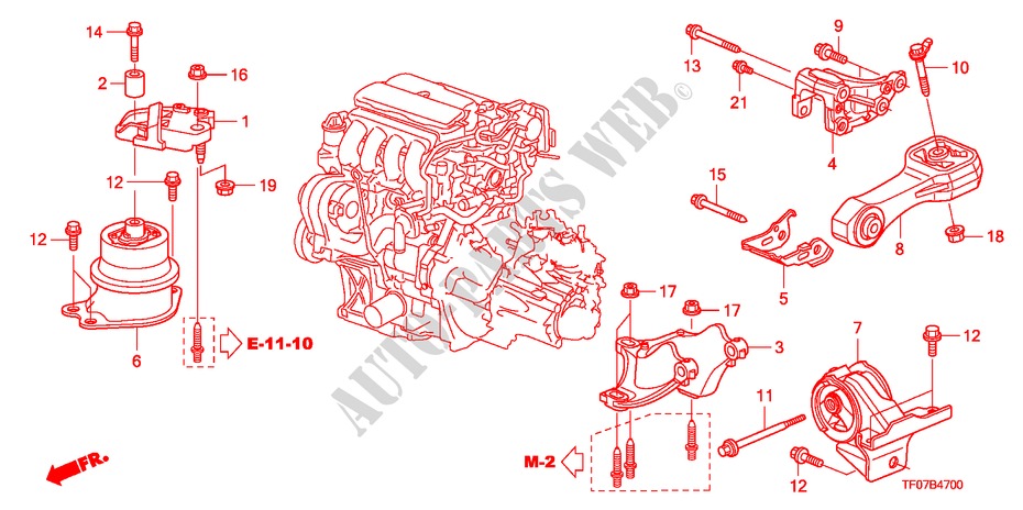 MOTORBEFESTIGUNGEN(MT) für Honda JAZZ 1.4 EXHT 5 Türen 5 gang-Schaltgetriebe 2009
