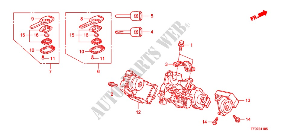 SCHLIESSZYLINDER KOMPONENTEN für Honda JAZZ 1.2 LSRE 5 Türen 5 gang-Schaltgetriebe 2009