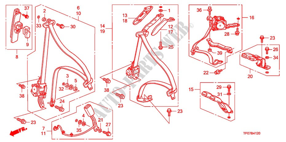SITZGURTE für Honda JAZZ 1.2 LSRE TEMP TIRE 5 Türen 5 gang-Schaltgetriebe 2009