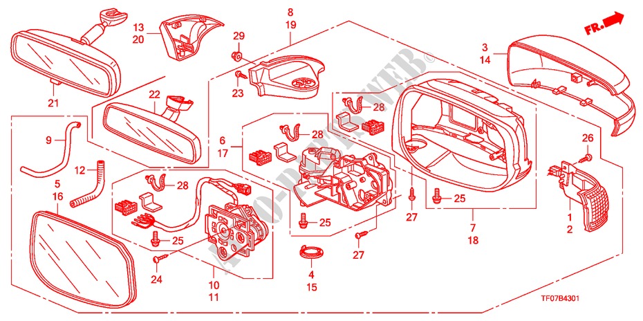 SPIEGEL(AUTOMATISCH DREHUNG) für Honda JAZZ 1.4 EXHT 5 Türen 5 gang-Schaltgetriebe 2009