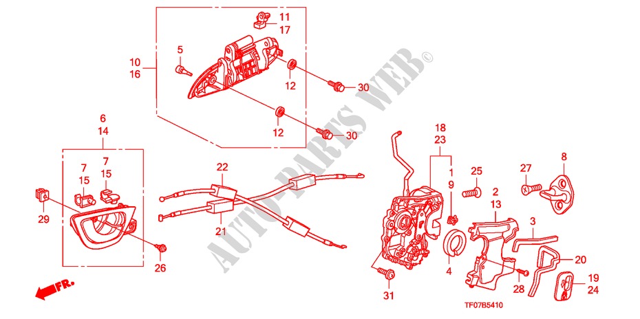 TUERSCHLOSS, HINTEN/ AEUSSERER GRIFF(1) für Honda JAZZ 1.2 LSRE 5 Türen 5 gang-Schaltgetriebe 2009