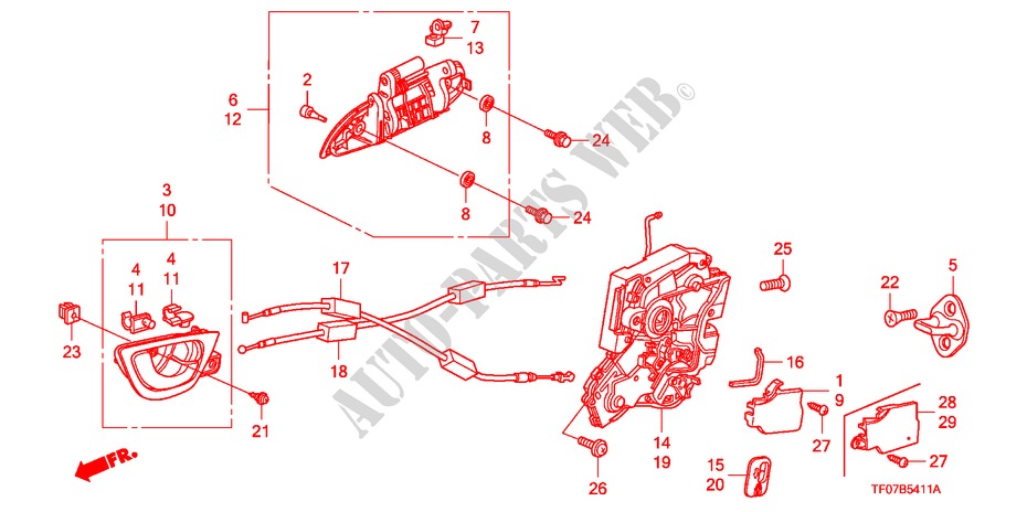 TUERSCHLOSS, HINTEN/ AEUSSERER GRIFF(2) für Honda JAZZ 1.4 LS 5 Türen 5 gang-Schaltgetriebe 2009