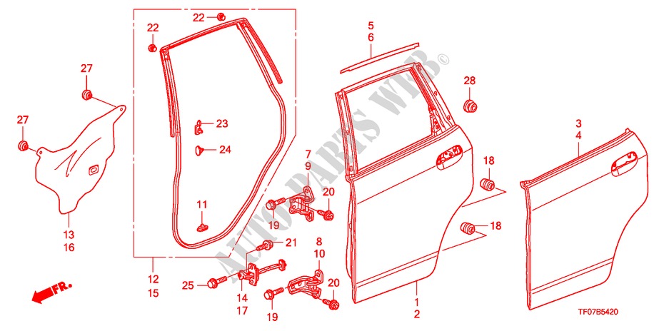 TUERTAFEL, HINTEN für Honda JAZZ 1.4 LS 5 Türen 5 gang-Schaltgetriebe 2009
