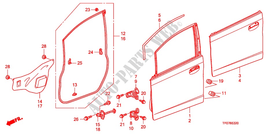 VORDERE TUERTAFEL für Honda JAZZ 1.4 EXHT 5 Türen 5 gang-Schaltgetriebe 2009