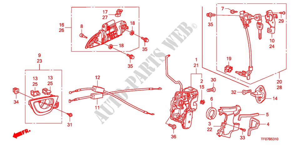 VORDERES TUERSCHLOSS/ AEUSSERER GRIFF(1) für Honda JAZZ 1.2 LSRE TEMP TIRE 5 Türen 5 gang-Schaltgetriebe 2009