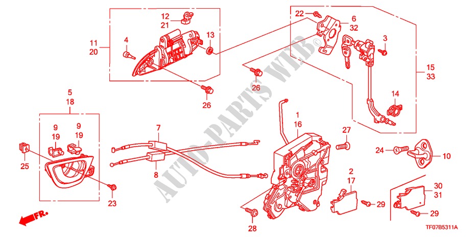 VORDERES TUERSCHLOSS/ AEUSSERER GRIFF(2) für Honda JAZZ 1.4 EXHT 5 Türen 5 gang-Schaltgetriebe 2009