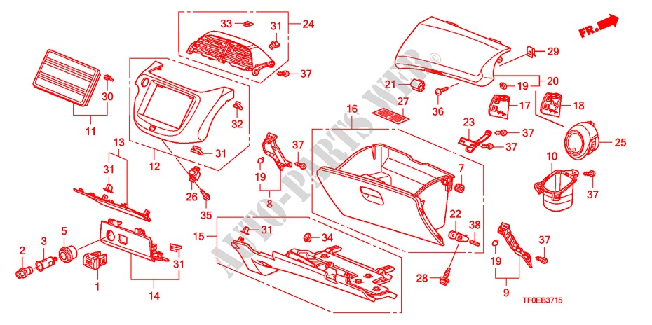 INSTRUMENTENBRETT(BEIFAHRERSEITE)(LH) für Honda JAZZ 1.2 SE   TEMP TIRE 5 Türen 5 gang-Schaltgetriebe 2010