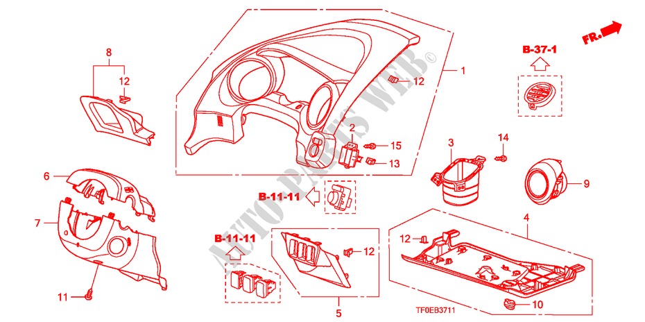 INSTRUMENTENBRETT(FAHRERSEITE)(RH) für Honda JAZZ 1.4 ES 5 Türen 5 gang-Schaltgetriebe 2010