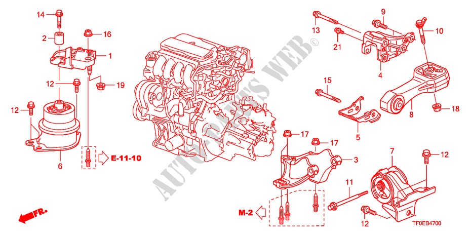 MOTORBEFESTIGUNGEN(MT) für Honda JAZZ 1.2 LSE  TEMP TIRE 5 Türen 5 gang-Schaltgetriebe 2010