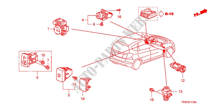 SCHALTER(LH) für Honda JAZZ 1.2 SE   TEMP TIRE 5 Türen 5 gang-Schaltgetriebe 2010
