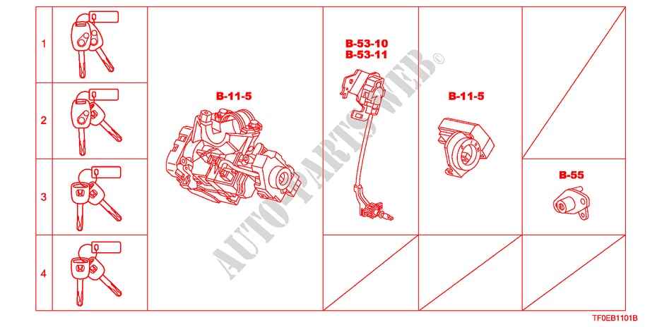 SCHLOSSZYLINDER (SATZ)(LH) für Honda JAZZ 1.2 SE   TEMP TIRE 5 Türen 5 gang-Schaltgetriebe 2010
