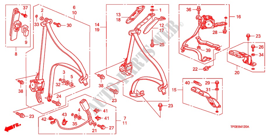 SITZGURTE für Honda JAZZ 1.2 LSE  TEMP TIRE 5 Türen 5 gang-Schaltgetriebe 2010