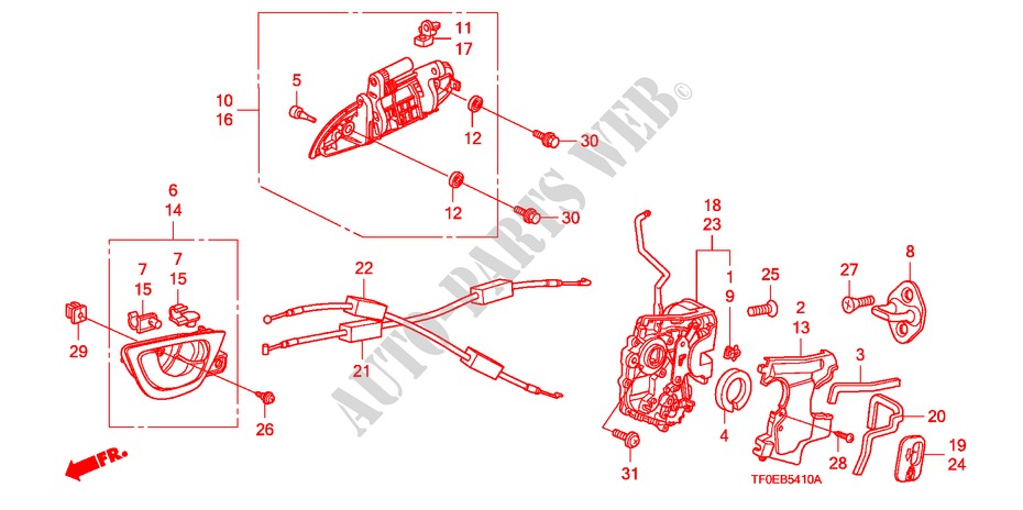 TUERSCHLOSS, HINTEN/AEUSSERER GRIFF(1) für Honda JAZZ 1.4 ES   TEMP TIRE 5 Türen 5 gang-Schaltgetriebe 2010