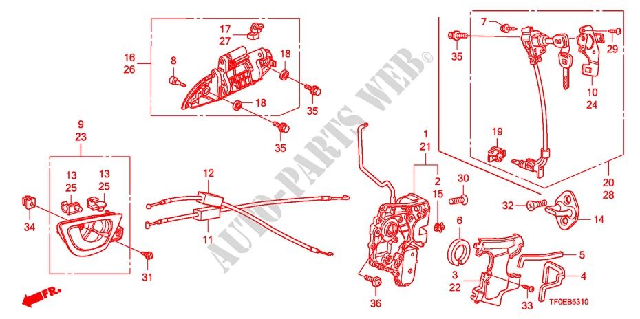 VORDERES TUERSCHLOSS/AEUSSERER GRIFF(1) für Honda JAZZ 1.2 SE   TEMP TIRE 5 Türen 5 gang-Schaltgetriebe 2010