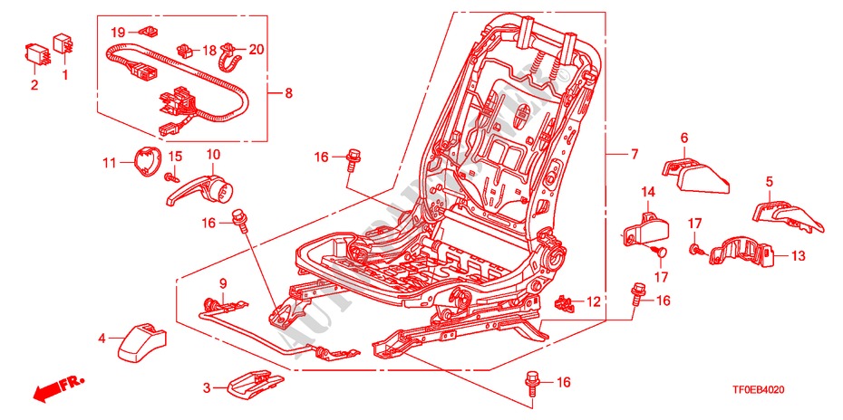 VORNE SITZKOMPONENTEN(R.) für Honda JAZZ 1.2 LSE  TEMP TIRE 5 Türen 5 gang-Schaltgetriebe 2010
