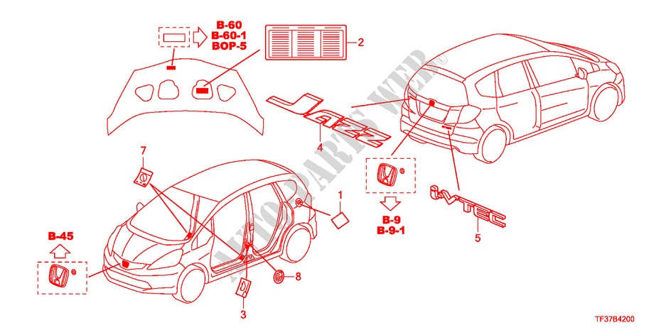 EMBLEM/WARNETIKETT für Honda JAZZ 1.2LSRE 5 Türen 5 gang-Schaltgetriebe 2011