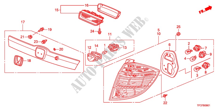 HECKLEUCHTE/KENNZEICHENBELEUCHTUNG(2) für Honda JAZZ 1.4LSS 5 Türen Intelligent Schaltgetriebe 2011