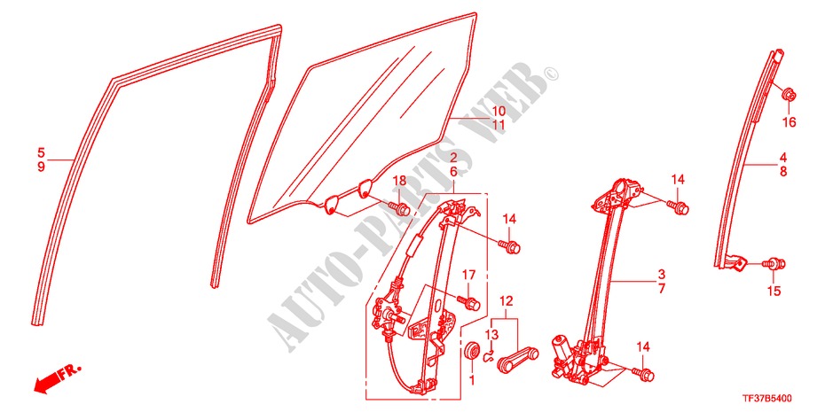 HINTERE TUERFENSTERSCHEIBE/REGLER für Honda JAZZ 1.2LSRE 5 Türen 5 gang-Schaltgetriebe 2011