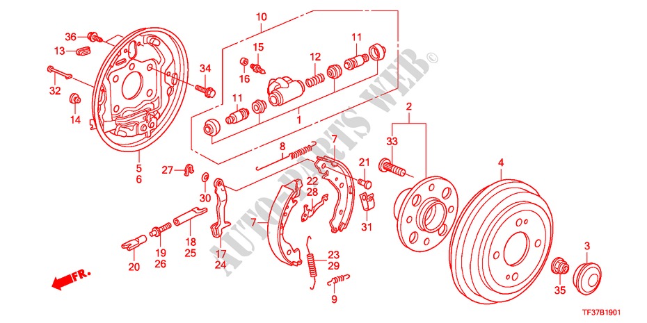 HINTERRADBREMSE(TROMMEL) für Honda JAZZ 1.3LX 5 Türen 5 gang-Schaltgetriebe 2011
