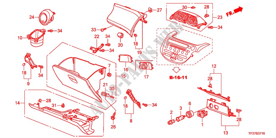 INSTRUMENTENBRETT(BEIFAHRERSEITE)(RH) für Honda JAZZ 1.4EX 5 Türen 5 gang-Schaltgetriebe 2011