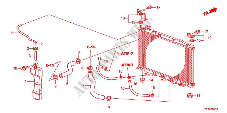 KUEHLERSCHLAUCH/RESERVETANK für Honda JAZZ 1.2LSRE 5 Türen 5 gang-Schaltgetriebe 2011