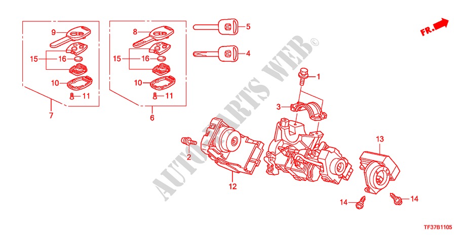 SCHLIESSZYLINDER KOMPONENTEN für Honda JAZZ 1.4EX 5 Türen 5 gang-Schaltgetriebe 2011