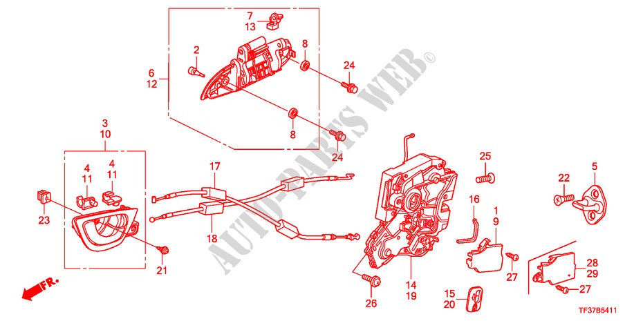 TUERSCHLOSS, HINTEN/AEUSSERER GRIFF(2) für Honda JAZZ 1.4EX 5 Türen 5 gang-Schaltgetriebe 2011