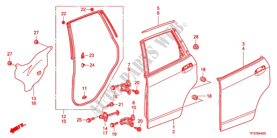 TUERTAFEL, HINTEN für Honda JAZZ 1.3LX 5 Türen 5 gang-Schaltgetriebe 2011