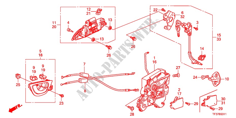 VORDERES TUERSCHLOSS/AEUSSERER GRIFF(2) für Honda JAZZ 1.3LX 5 Türen 5 gang-Schaltgetriebe 2011