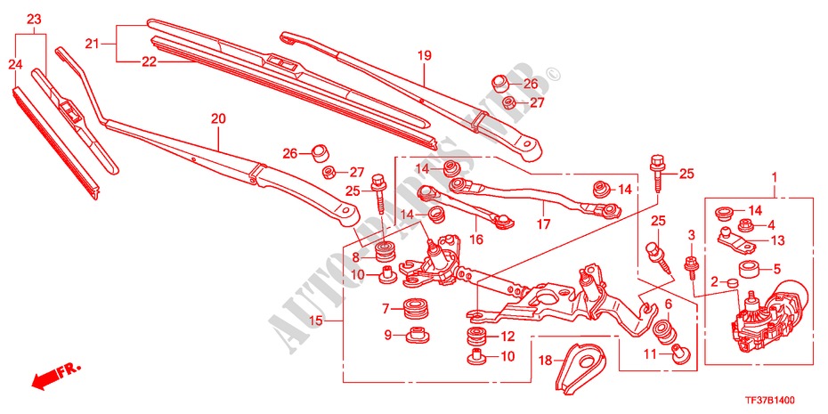 WINDSCHUTZSCHEIBENWISCHER(LH) für Honda JAZZ 1.4LSS 5 Türen 5 gang-Schaltgetriebe 2011