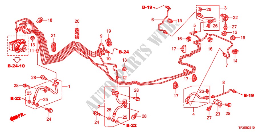 BREMSLEITUNG/SCHLAUCH(LH)(ABS) für Honda JAZZ 1.5EX 5 Türen 5 gang-Schaltgetriebe 2012