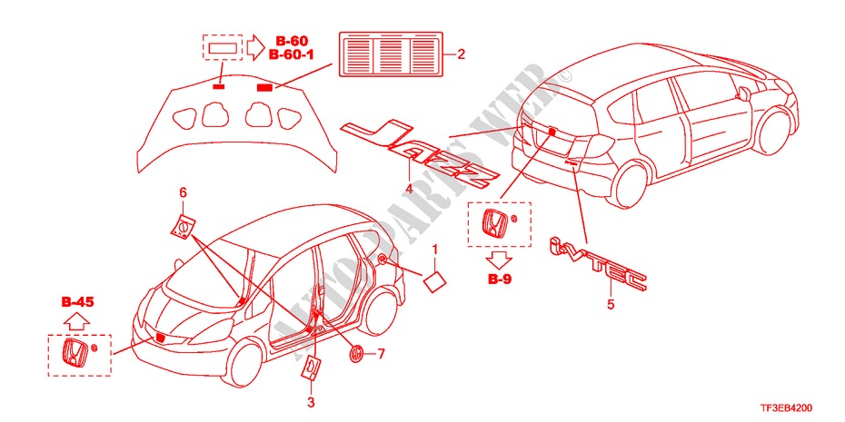EMBLEM/WARNETIKETT für Honda JAZZ 1.4EX 5 Türen vollautomatische 2012