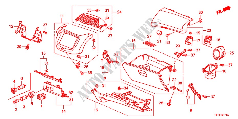 INSTRUMENTENBRETT(BEIFAHRERSEITE)(LH) für Honda JAZZ 1.2S 5 Türen 5 gang-Schaltgetriebe 2012